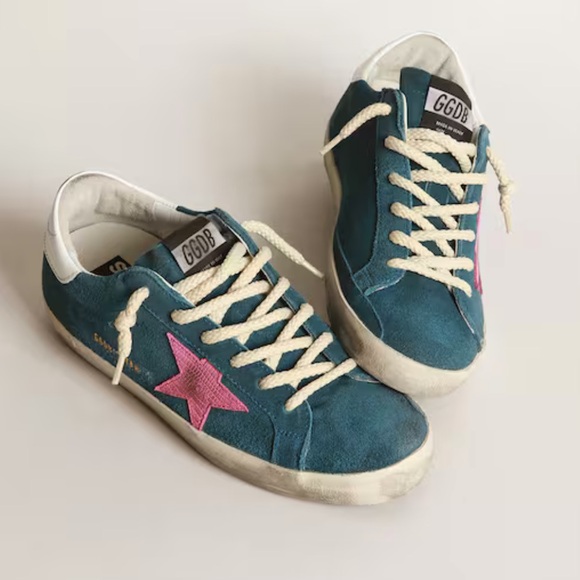 GOLDEN GOOSE Super-Star sneakers in blue suede with a pink star, size 38 - Picture 2 of 8